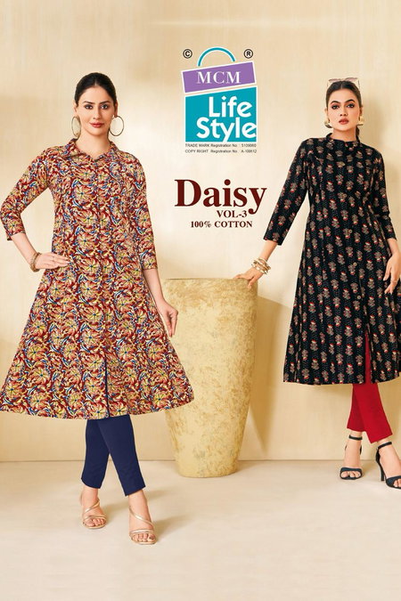 Daisy Vol 3 By Mcm Pure Cotton Printed A Line Flair Online Kurtis Wholesale
